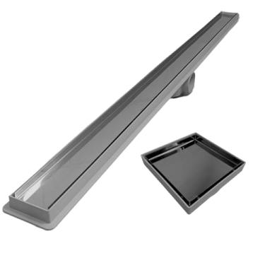 Imagem de Kit Seca Box Linear 5x80 + Ralo 15x15 Inox 2 em 1 Invisível Oculto Base Cinza Banheiro