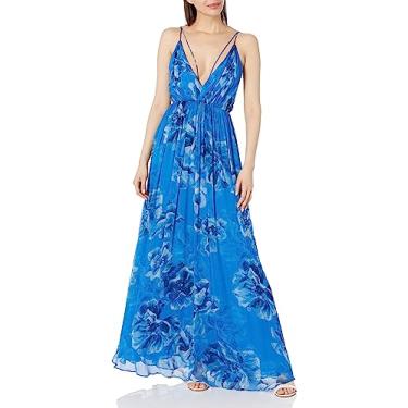 Imagem de HALSTON Vestido feminino Mindy em chiffon estampado, Estampa floral pintada de oceano, 13
