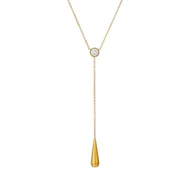 Imagem de TaYolnFaSo Colar feminino Y Lariat em ouro 18K com corte esmeralda/redondo CZ Y Lariat Butterflies Colar, joia presente de Natal para mulheres, Banhado a ouro, Zircônia cúbica