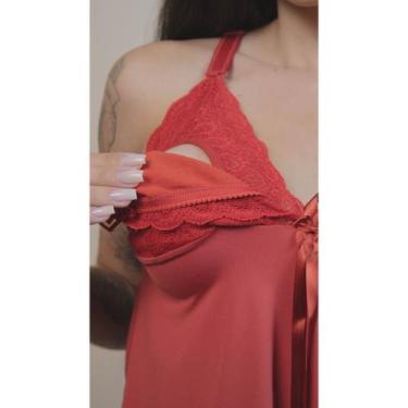 Imagem de Camisola de Amamentação Feminina Lisa detalhe Renda Maternidade Pós Pa