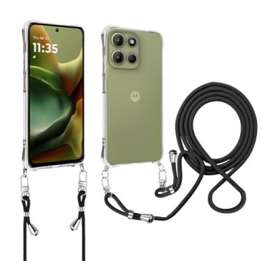 Imagem de NOUKAJU Capa para Motorola Moto G15, capa de telefone, capa transparente, capa protetora de quatro cantos, capa protetora de TPU, alça de ombro ajustável e removível, capa protetora para Moto G15 de