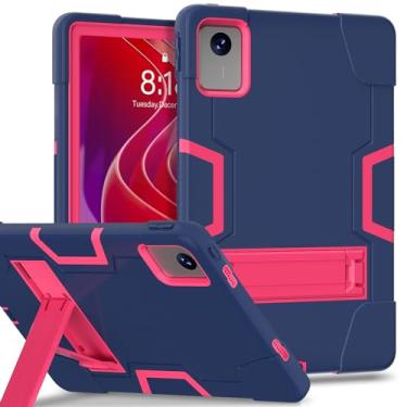 Imagem de Meifei Capa para Lenovo Tab M11 (TB330FU/TB330XU) Capa de silicone de grau militar à prova de choque com alça giratória azul marinho + vermelho rosa