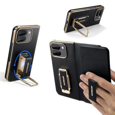 Imagem de OATSBASF Capa para celular Google Pixel 9 Pro Fold, com suporte giratório de 360° e suporte de pulseira magnética, aderência segura, capa protetora de telefone flip à prova de choque, preta