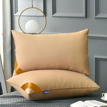 Imagem de 2pcs Núcleo De Travesseiro De Alta Resiliência De Grau Hoteleiro - Travesseiro De Cama Travesseiro Único Travesseiro De Penas De Veludo Macio E De Apoio Adequado Para Dormi, Khaki, Standard