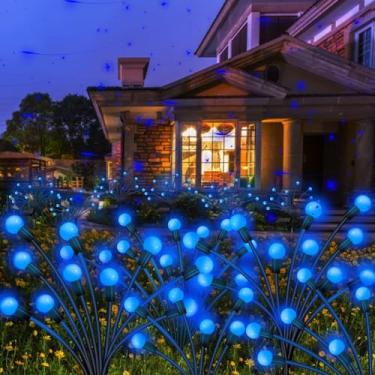 Imagem de Kohlrabi Luzes solares de jardim ao ar livre, pacote com 10 80 luzes LED azuis de vaga-lume à prova d'água, oscilação pelo vento, luz solar oscilante para jardim, pátio, quintal, plantador, canteiro