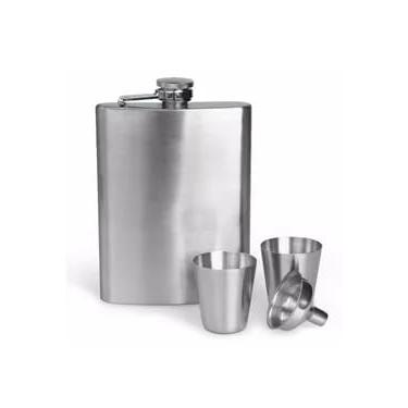 Imagem de Cantil de Bolso com Copos e Funil em Aço Inox