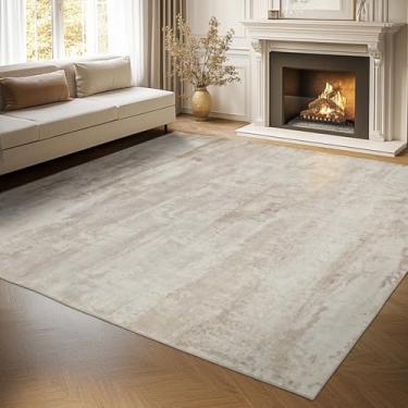 Imagem de Lbris Tapetes laváveis 20 x 25 cm para sala de estar, quarto, sala de jantar, tapete grande de pelo baixo com suporte antiderrapante (amarelado, marrom, cinza claro, off-white)