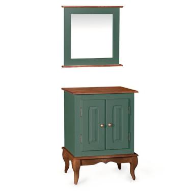 Imagem de Gabinete para Banheiro 2 Portas com Espelheira Dália 3057- Verde Musgo/Imbuia Glazer