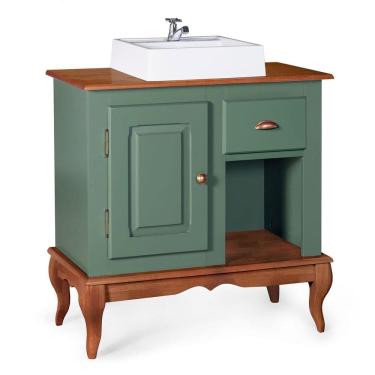 Imagem de Gabinete para Banheiro 1 Porta 1 Gaveta com Cuba Dália 3064 - Verde/Imbuia Glazer