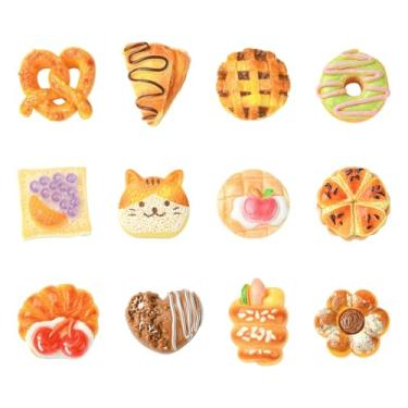 Imagem de Stiesy 60 peças, 12 estilos, berloques de geleca, pão, resina, cabochões, torradas, croissants, bagels, sanduíches, sem buraco, contas planas para tema alimentício, joias, chaveiros, berloques, arte