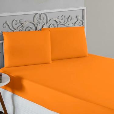 Imagem de Jogo De Lençol 100% Algodão Malha Toque Macio Com Elástico Jogo de Cama Casal Queen King 03 Peças (Laranja, King 3 Peças)