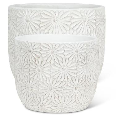 Imagem de Abbott Collection Plantadores de margaridas extragrande. Conjunto de 2 - Cimento/fibra de vidro, branco (10,5 e 34,3 cm D)
