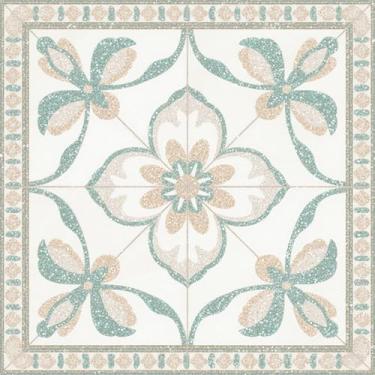Imagem de HOMETITUTE 10 peças 12x12 polegadas creme e verde menta ornamentado design central floral azulejos de piso descascar e colar adesivos removíveis de vinil DIY para cozinha, banheiro, sala de estar