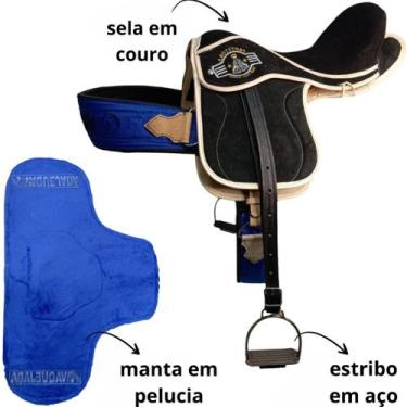 Imagem de Sela para cavalo Vaquejada Em Couro Preta selote - selaria shopping do