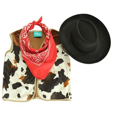 Imagem de Making Believe Conjunto de fantasia clássica de cowboy ou vaqueira rodeio ocidental infantil - colete, chapéu preto, bandana, tamanho 6-8