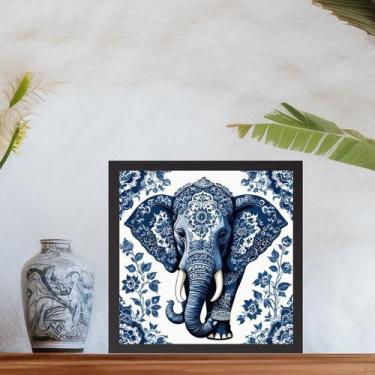 Imagem de Quadro Elefante Floral Estilo Azulejo Português - 33x33cm - Quadros On