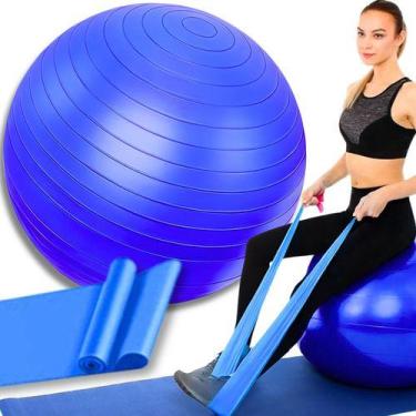 Imagem de Bola De Pilates Suiça 55cm + Faixa Elástica Exercício Treino - PRIME B