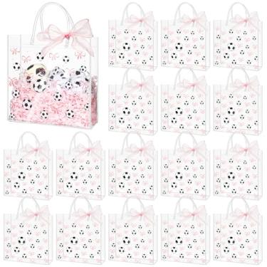 Imagem de Sweetude 24 peças de saco de presente de PVC transparente para festa de futebol a granel com alças coquete laço rosa sacola sacola 19 x 19 centímetros esporte futebol lembrancinhas suprimentos a