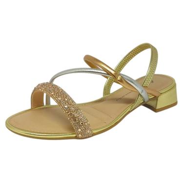 Imagem de Sandália Feminina Salto Baixo Tira Strass Brilhante Dakota