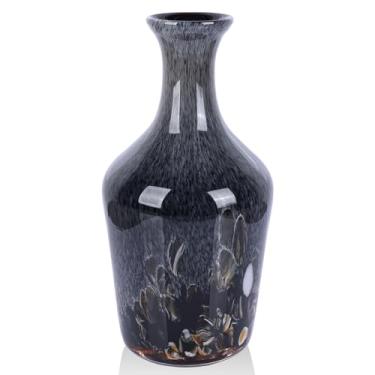 Imagem de Vaso de vidro soprado à mão de 31 cm de altura – Vaso de flores decorativo bonito cinza, decoração de casa de fusão vintage moderna, vasos de vidro murano coloridos para centros de mesa, sala de estar
