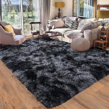 Imagem de Quntue Tapetes para sala de estar, 25 x 35 cm, tapete macio e felpudo moderno para quarto, tapete felpudo antiderrapante para crianças, meninos, meninas, decoração de casa, estética, cinza escuro