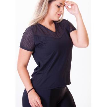 Imagem de Blusa fitness em poliamida com decote V e tela arrastão Maia - Mahari,