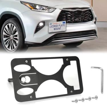 Imagem de Moldura frontal sem furadeira compatível com Toyota Highlander | 2014-2023 Suporte de gancho de reboque para placa de carro antifurto Capas de etiqueta de carro à prova de ferrugem, acessórios de