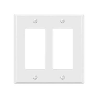 Imagem de ENERLITES Placa de parede de metal com interruptor duplo decorador, capa de tomada de aço inoxidável, resistente à corrosão, tamanho padrão 2 gangues 11,4 cm x 11,6 cm, aço inoxidável 430, 7732-WG