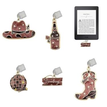 Imagem de Bolkine 5 peças de pingentes de plugue de poeira para Kindle, berloque estilo vaqueira rosa compatível com E-Reader e dispositivos inteligentes tipo C/USB C portas de carregamento, acessórios