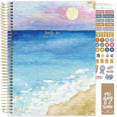 Imagem de bloom daily planners Agenda Hardcover 2026 (janeiro a dezembro) - 21,6 cm x 28 cm Livro organizador de agenda semanal e mensal com adesivos e abas - Coastal Calm