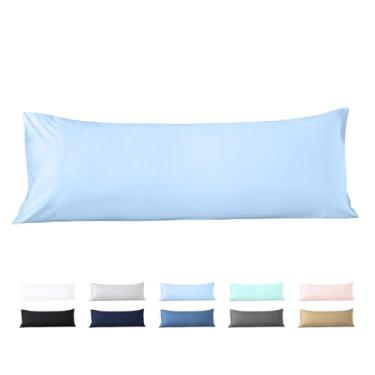 Imagem de Capa de travesseiro corporal 50 x 182 cm, 100% algodão egípcio, 600 fios, suave para a pele, 1 pacote com fecho de zíper 50 x 182, azul claro