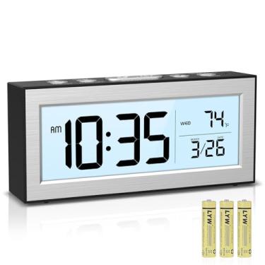 Imagem de Despertador digital com luz noturna, relógio operado por bateria com data de temperatura, tela LCD grande, relógio de mesa para quarto, escritório, viagens (pilhas incluídas)