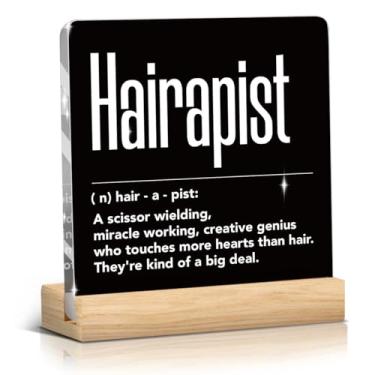 Imagem de Woght Decoração de parede rústica Hairapist definição salão decoração placa - acrílico preto para casa, mesa, prateleira, balcão, salão de beleza, barbearia, salão de beleza, decoração de barbearia