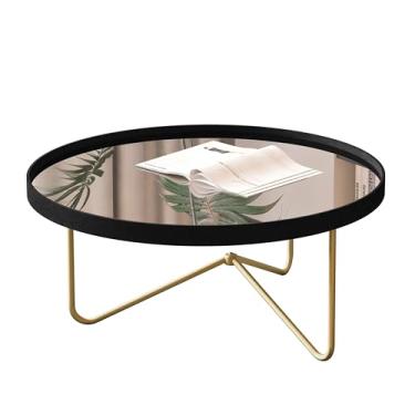 Imagem de Mesa Mesinha de Centro Alamanda com Pés de Metal e Borda de Couro (Preto/Dourado)