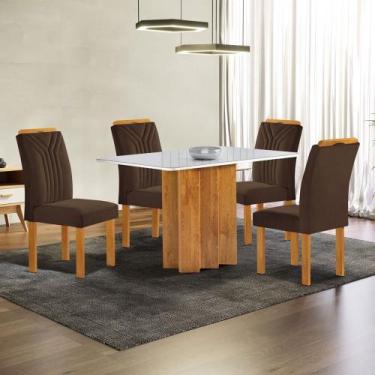 Imagem de Mesa de Jantar 4 Lugares Lorena Londres com Vidro Cinamomo/Off White/M