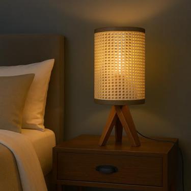 Imagem de Abajur Cristal Base Em Madeira Maciça Palha Indiana Leitura Lâmpada LED