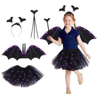 Imagem de Simihiran 4 Pack LED Halloween Bat Costume for Girls Bat Wing Tutu Skirt Set Headband Magic Wand For Halloween Dress up Cosplay