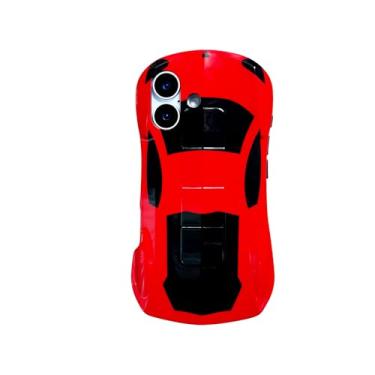 Imagem de Sepvaptfx Capa para iPhone 16 para meninos e meninas, design de carro esportivo de corrida 3D iPhone 16 para crianças, capa para iPhone 16 fofa e resistente (carro vermelho)