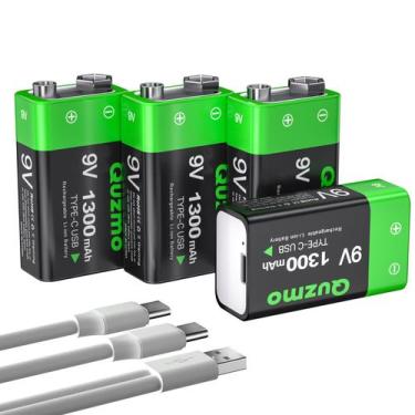 Imagem de Baterias recarregáveis de 9V Quzmo 1300mAh de íon de lítio, pacote com