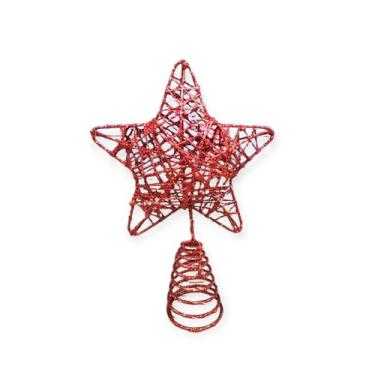 Imagem de Estrela Ponteira Vazada Glitter Enfeite Luxo P/árvore Natal - D Presen