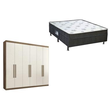 Imagem de Cama Box Conjugada Casal Union + Guarda Roupa Imaginare 6.4 Castanha/Off White