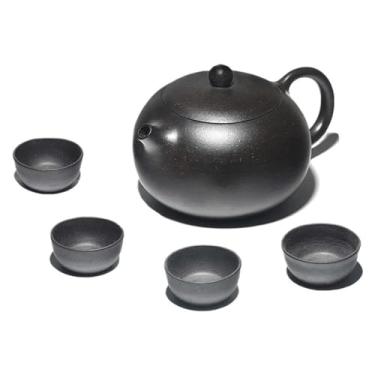 Imagem de Conjunto de bule de chá roxo bule de chá fosco rústico com 4 xícaras pequenas conjunto de chá de Kung Fu ideal para lazer conjunto de chá portátil