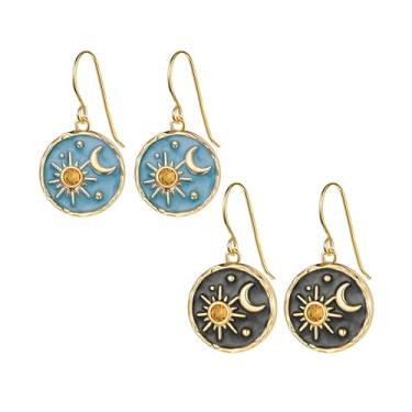 Imagem de Dreuyet Brincos femininos vintage boho com pingente de sol e lua, feitos à mão, exclusivos, leves, antigos, ouro, prata, moeda redonda, mitologia grega, joias, presentes, Middle, Metal, Sem pedra