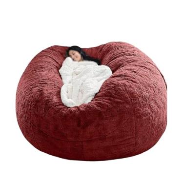 Imagem de Capa de sofá tipo pufe lavável, capa para cadeira, cama e sofá grandes, espreguiçadeira de pele sintética para sala de estar, decoração (sem enchimento)(Wine Red,5ft)