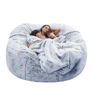 Imagem de Capa de sofá tipo pufe lavável, capa para cadeira, cama e sofá grandes, espreguiçadeira de pele sintética para sala de estar, decoração (sem enchimento)(Snow Blue,5ft)