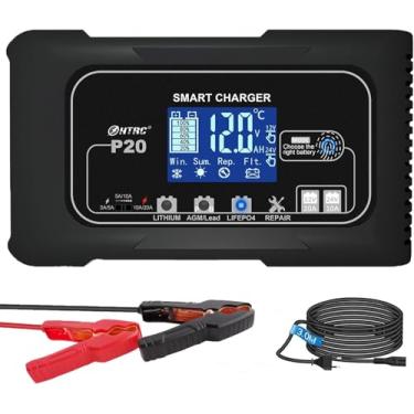 Imagem de iSunergy Carregador de bateria de carro de 20 amperes, carregador inteligente automático, 12 V/20 A 24 V/10 A, para chumbo ácido (AGM/Gel/SLA)/carregador de gotejamento LiFePO4, carregador de bateria