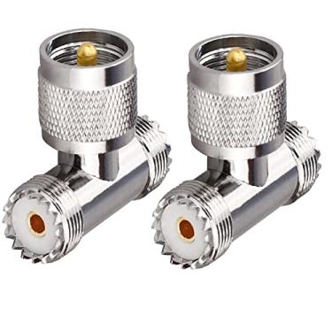 Imagem de UHF Conector de T Triplo UHF Macho para Dual UHF Fêmea Adaptador Coaxial Divisor de 3 Vias PL259 SO239 Combiner Splitter Adaptador para Rádio Amador Antena CB Pacote com 2