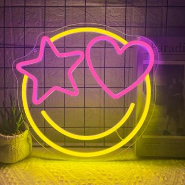 Imagem de Placa neon com rosto sorridente, luz neon regulável para decoração de parede, sinal de neon alimentado por USB para sala de jogos, quarto, festa de aniversário, casamento, casa, bar, caverna, clube