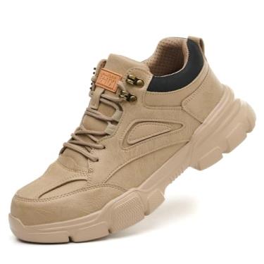 Imagem de DetoDote Botas de trabalho masculinas com bico de aço, larga, indestrutível, sapatos de construção para pés largos, utilitários, sapatos de trabalho masculinos, Marrom, 41