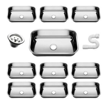 Imagem de 10 Cubas Pia Inox N1 47x30x17 Aço 430 Cozinha As Atacado Kit
